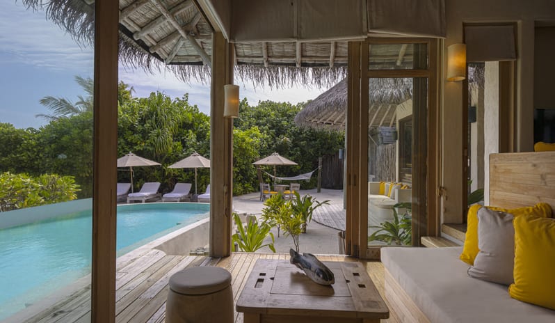 Two-Bedroom Lagoon Beach Villa with Pool outside